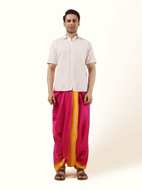 Pink Mulberry Silk Unstitched Dhoti