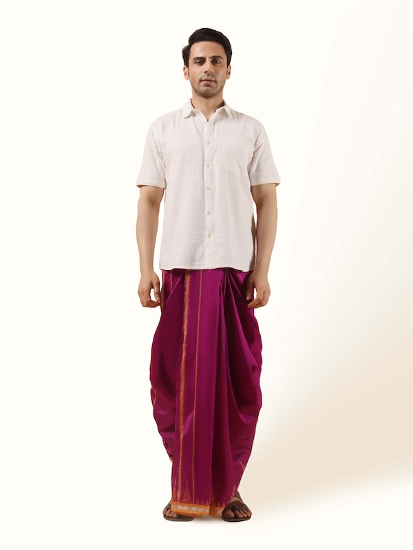 Purple Mulberry Silk Unstitched Dhoti