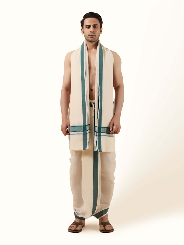 Green Cotton Angavastram Set (2Pcs)