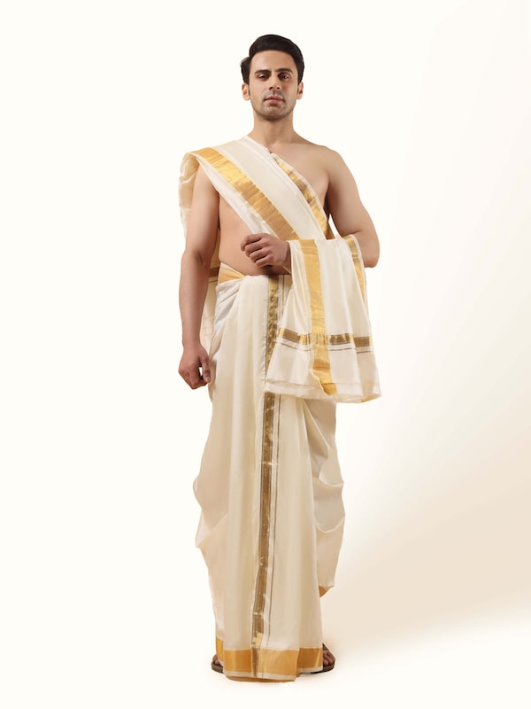 Off-white Silk Pattu Angavastram Set (2Pcs)