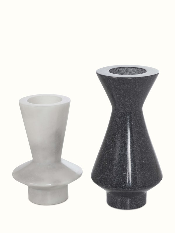 Carved Marble Candle Holders Black Color (2 Pcs)