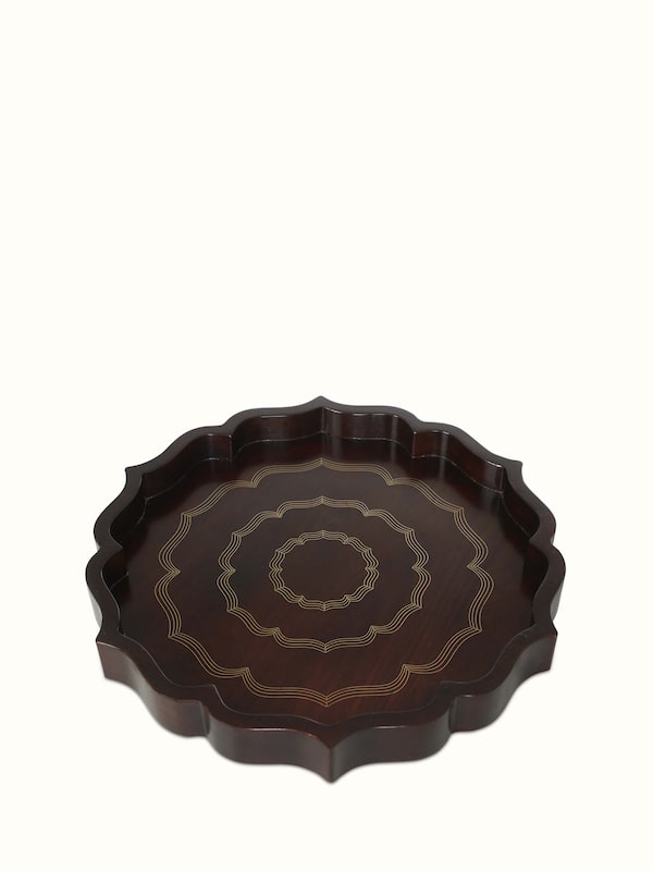 Tarkashi Sheesham Wood & Brass Decorative Tray Brown Color