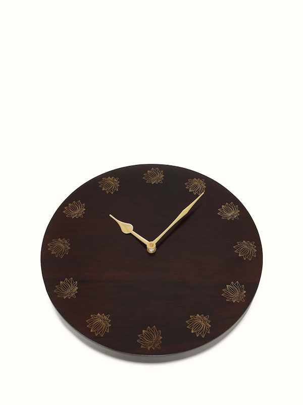 Natural Tarkashi Sheesham Wood & Brass Wall Clock