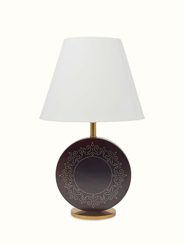 Tarkashi Sheesham Wood & Brass Table Lamp