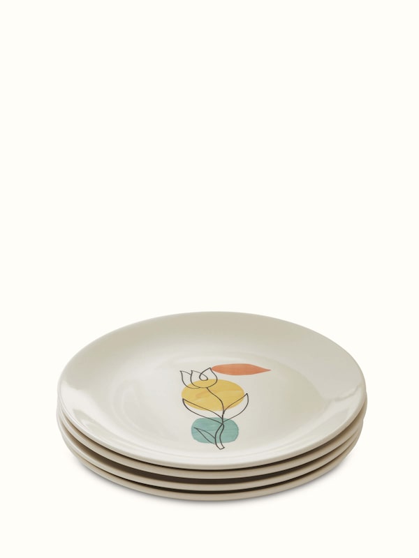Khurja Pottery Ceramic Dinner Plates Orange & White (4 Pcs)