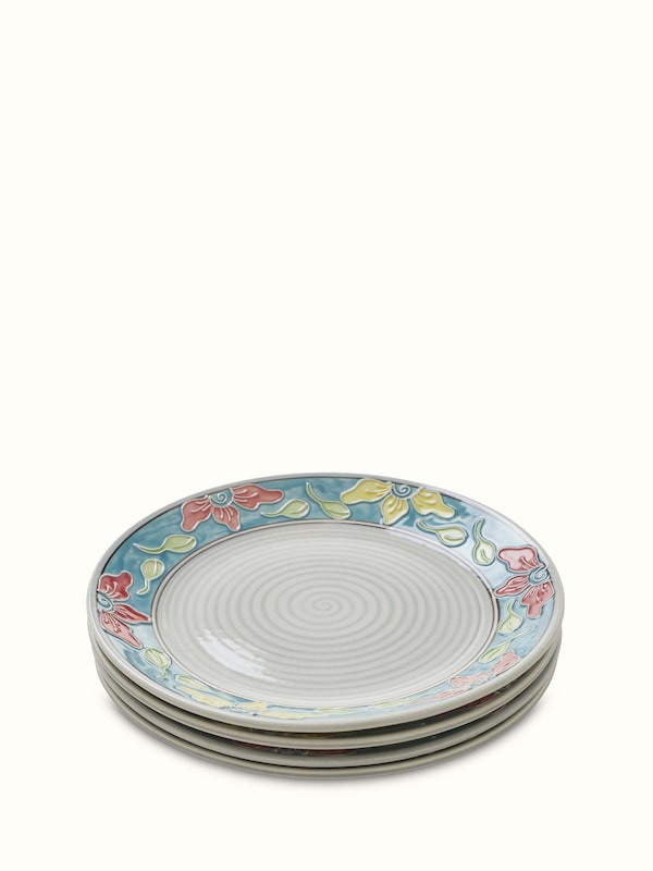 Khurja Pottery Ceramic Dinner Plates Blue & White (4 Pcs)