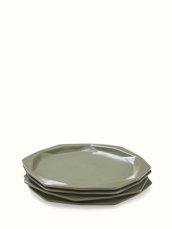 Khurja Pottery Ceramic Dinner Plates Green (4 Pcs)