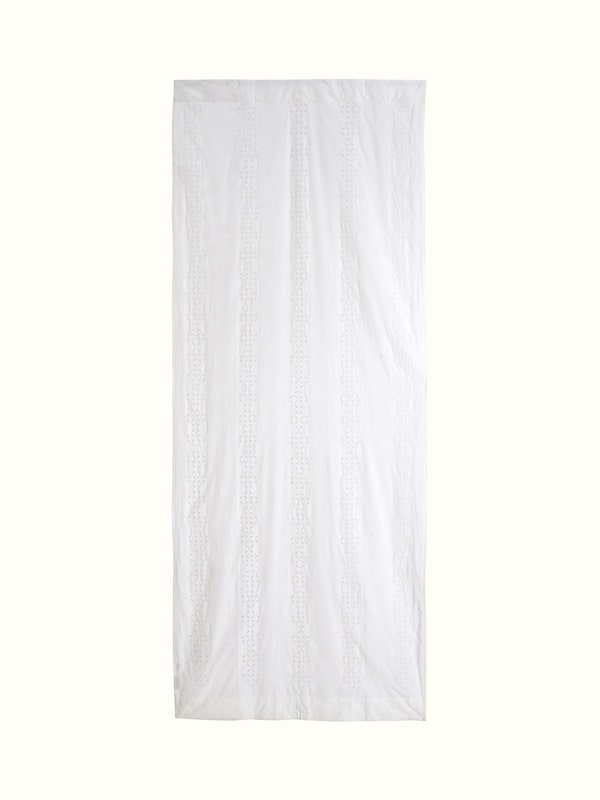 Mandana White Stripe Cotton Applique Curtain (9 Ft)