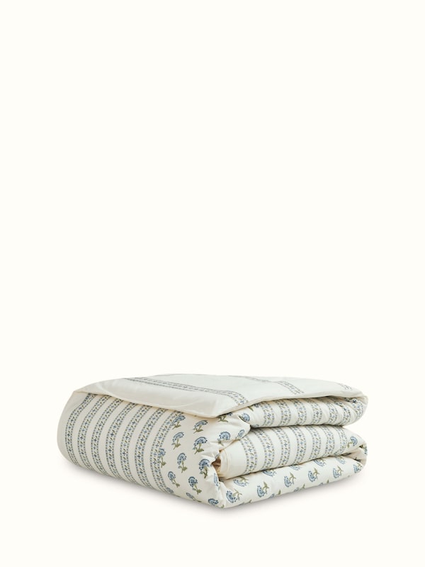 Aarunya Blue Floral Cotton Sanganeri Hand Block Print Queen-size Duvet Cover