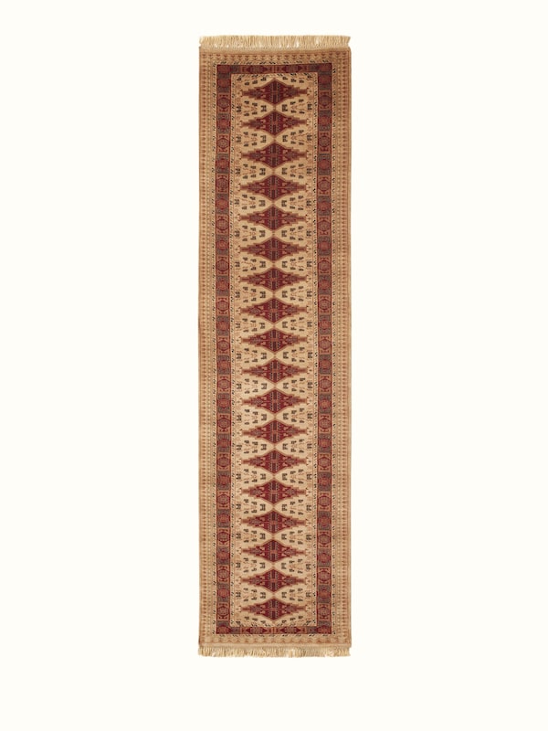 Traditional Bukhara Beige Rust Gwalior Wool Hand-knotted Runner
