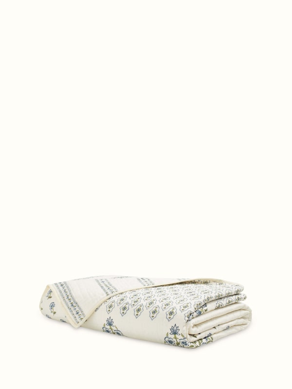 Aarunya Blue Floral Cotton Sanganeri Hand Block Print Double-size Quilt