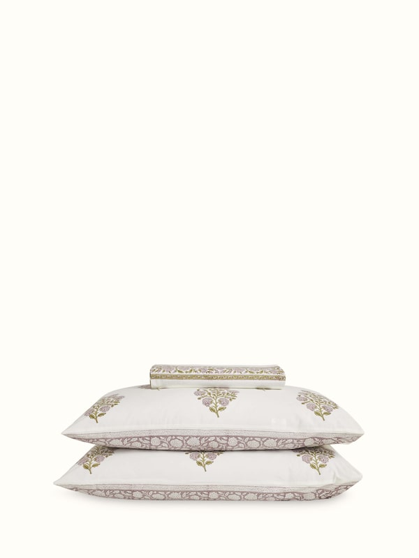 Saha Lavender Floral Cotton Sanganeri Hand Block Print Queen-size Bedsheet Set
