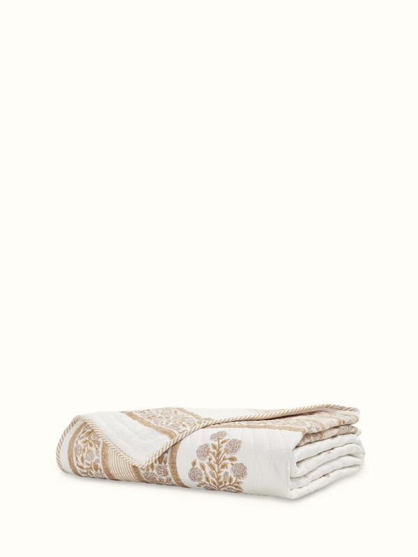 Saha Beige Buta Cotton Sanganeri Hand Block Print Single-size Quilt