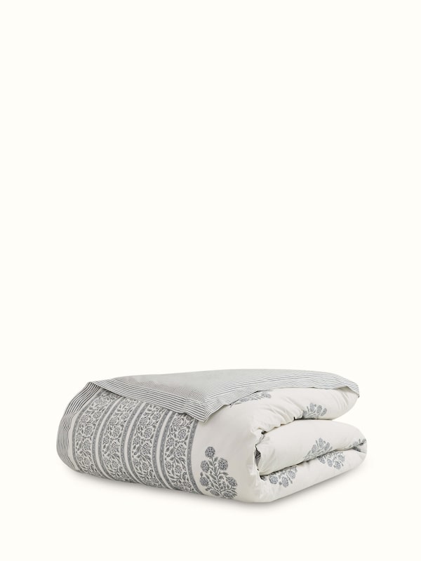 Saha Grey Buta Stripe Cotton Sanganeri Hand Block Print Queen-size Duvet Cover
