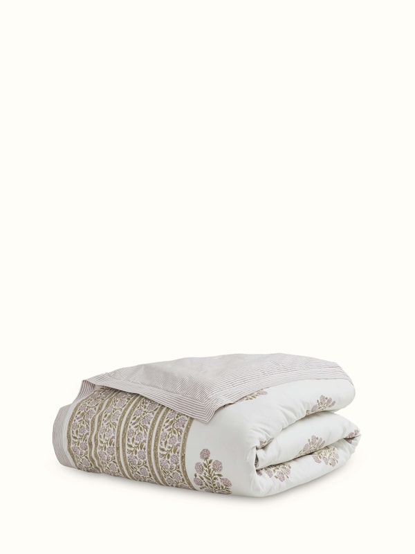 Saha Lavender Buta Stripe Cotton Sanganeri Hand Block Print Queen-size Duvet Cover