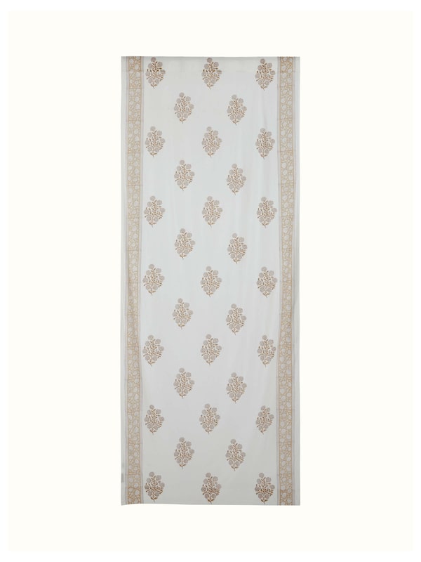 Saha Brown Floral Buta Cotton Sanganeri Hand Block Printed Curtain (9 Ft)