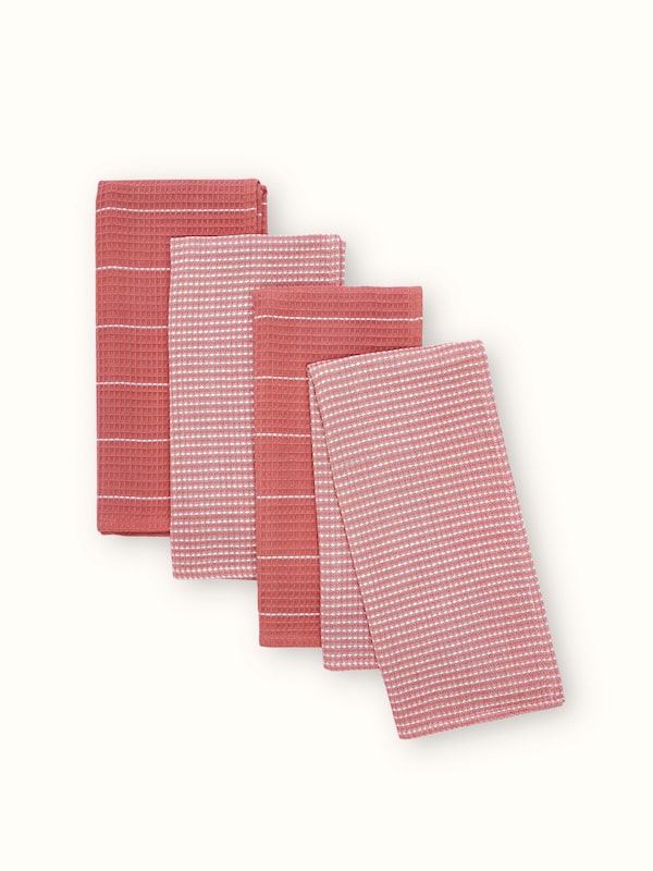 Arth Pink Waffle Cotton Handloom Dish Towels (4 Pcs)