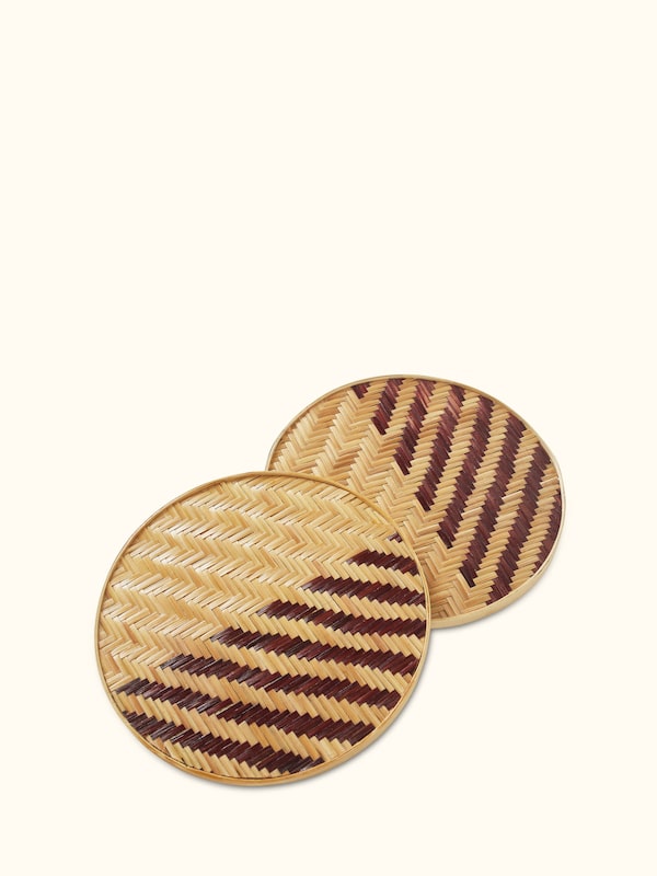 Naveena Brown Round Natural Fibre Bamboo Trivets (2 Pcs)