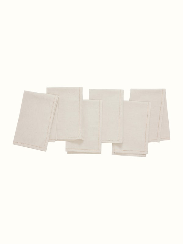 Sveth Ochre Solid Cotton Chikankari Hand Embroidery Dinner Napkins (6 Pcs)