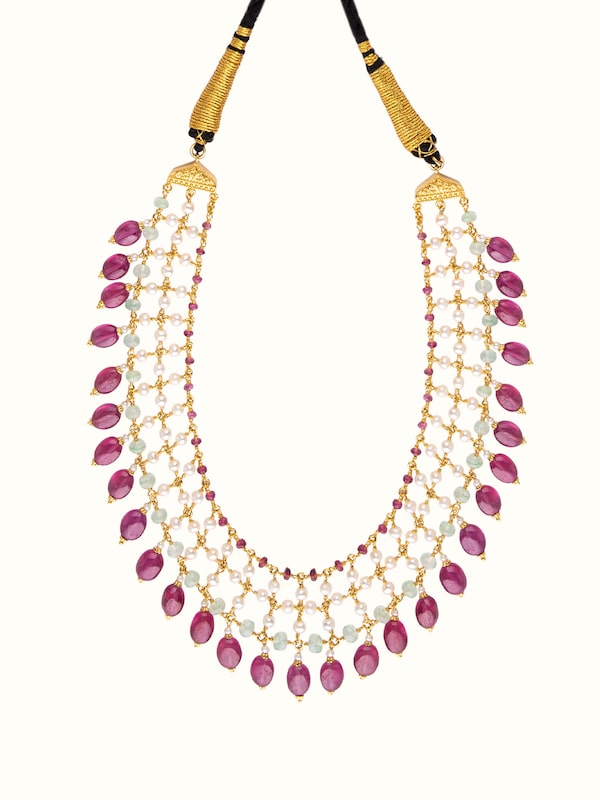 Gemstone Strings Silver Collar Necklace