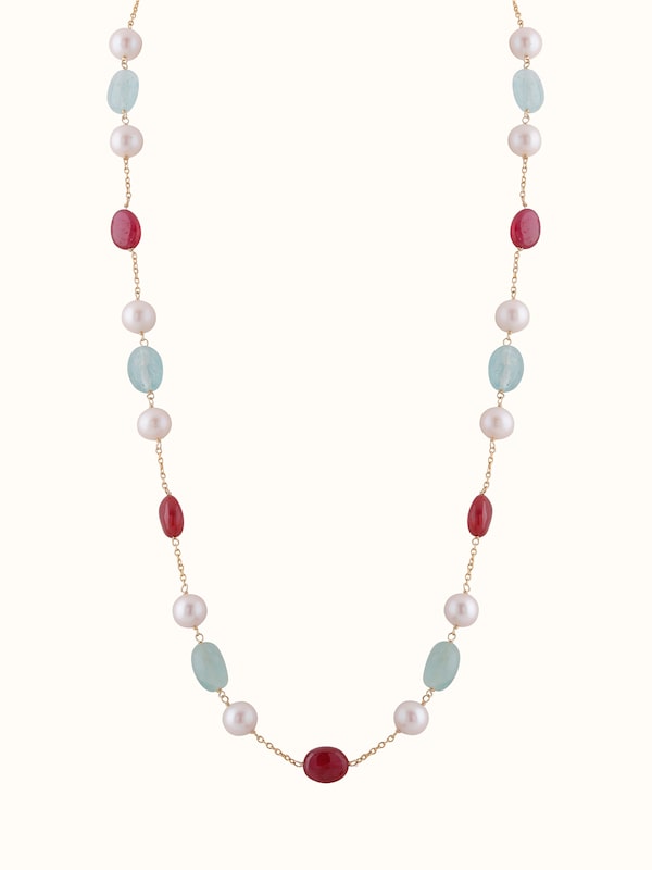 Gemstone Strings Silver Long Necklace
