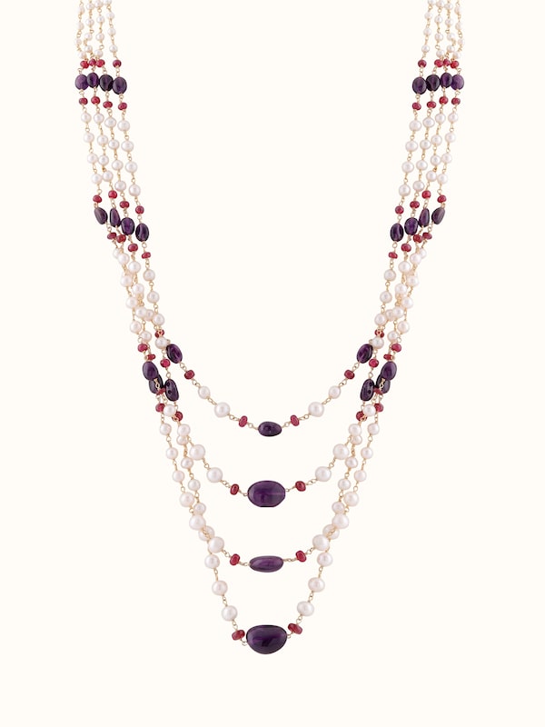 Gemstone Strings Silver Long Necklace