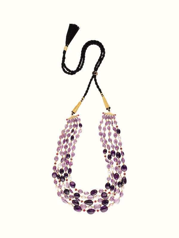 Gemstone Strings Silver Long Necklace