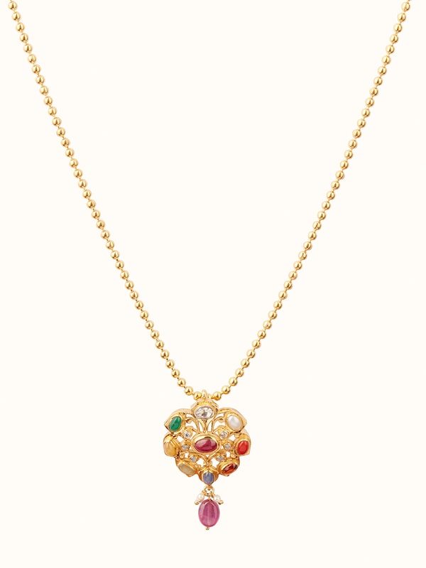 Navratna Silver Pendant & Chain