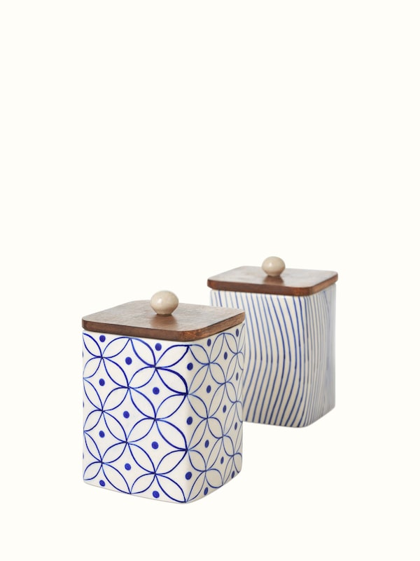 Khurja Pottery Ceramic Jars (2 Pcs)