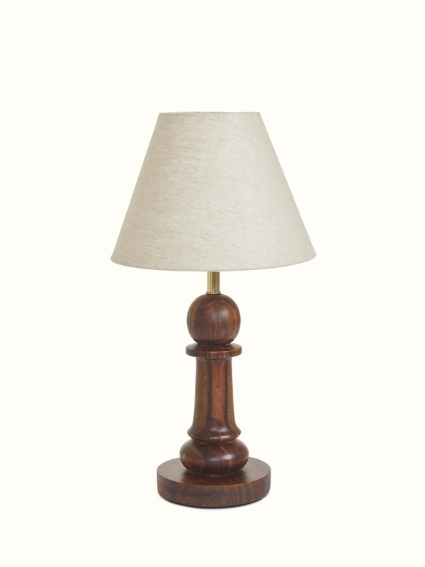 Wooden Console Lamp With White Cotton Fabric Shade