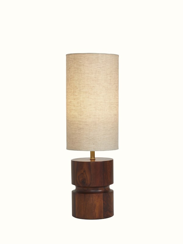 Wood & Cotton Fabric Table Lamp Tall Beige Color