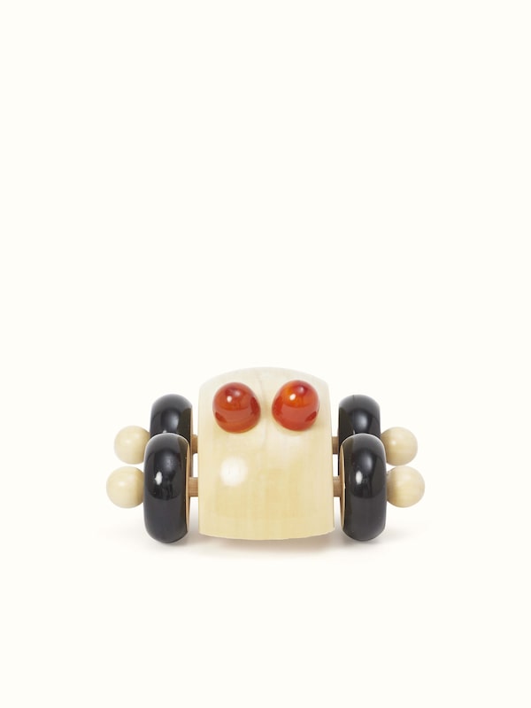 Channapatna Ivory Wood Round Car Toy off-white