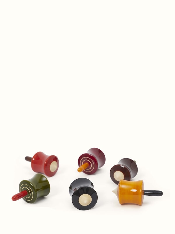 Channapatna Ivory Wood Cylinder Spinning Toys (6 Pcs)