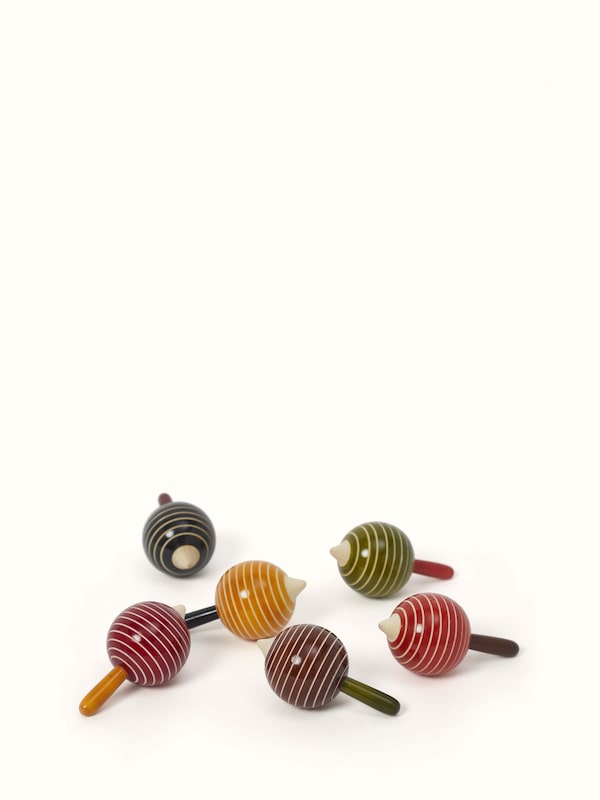 Channapatna Ivory Wood Drop Line Apple Spinning Toys (6 Pcs)