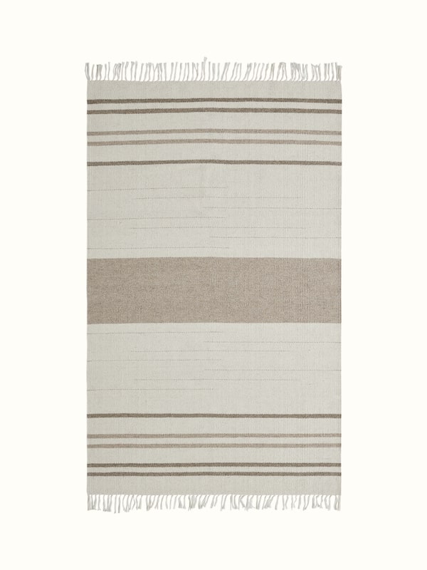 Nomad Stripes Ivory Beige Jawaja Wool Handloom Dhurrie