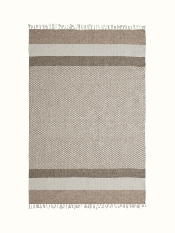 Geo Checkered Beige Jawaja Wool Handloom Dhurrie (4X6 Ft)