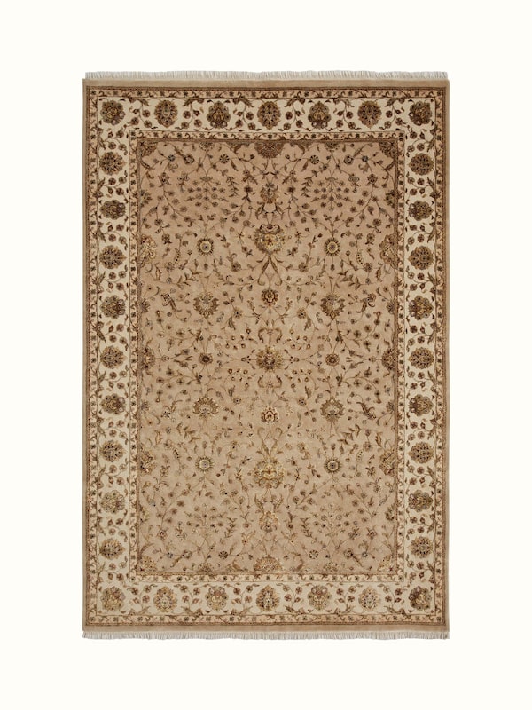 Traditional Ziegler Allover Beige Jaipur Wool & Silk Hand-knotted Rug