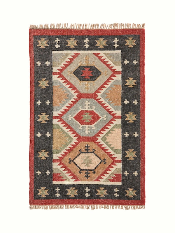 Traditional Kilim Black Lawan Jute Panja Dhurrie