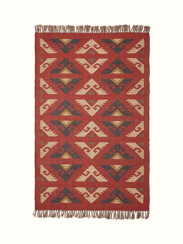 Traditional Kilim Red Lawan Jute Panja Dhurrie