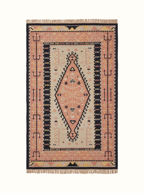 Traditional Kilim Rust Grey Salawas Wool Panja Dhurrie