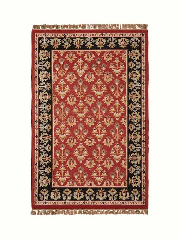 Traditional Floral Kilim Rust Salawas Wool Panja Dhurrie