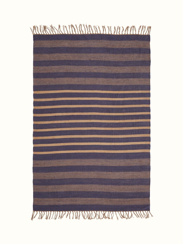 Dual Tone Stripe Blue Salawas Jute Panja Dhurrie
