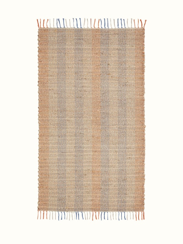 Textured Beige Blue Lawan Jute & Cotton Natural Fibre Rug
