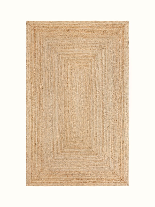 Braided Concentric Rectangle Beige Lawan Jute Natural Fibre Rug (4X6 Ft)