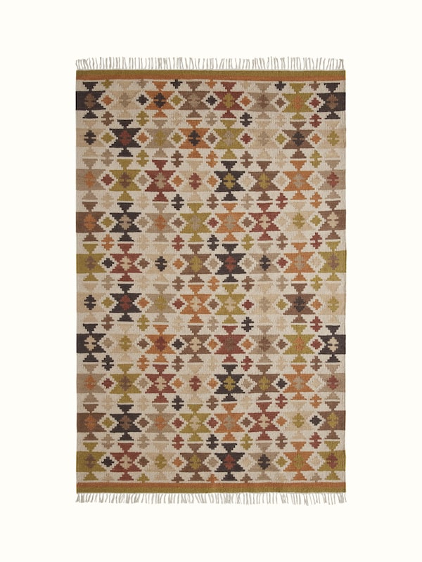 Graphic Geo Green Lawan Wool Panja Dhurrie