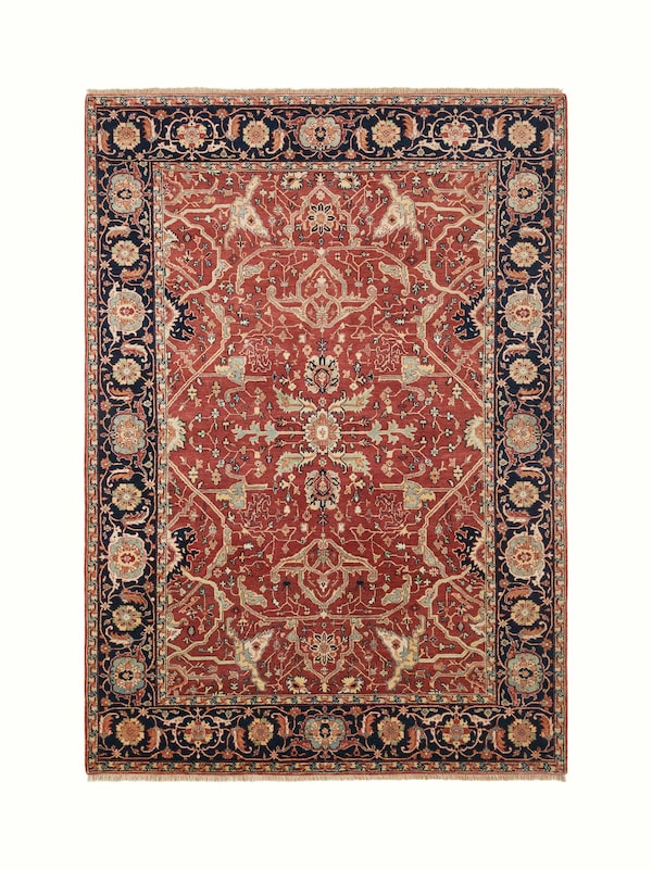 Traditional Heriz Red Bhadohi Wool Hand-knotted Rug