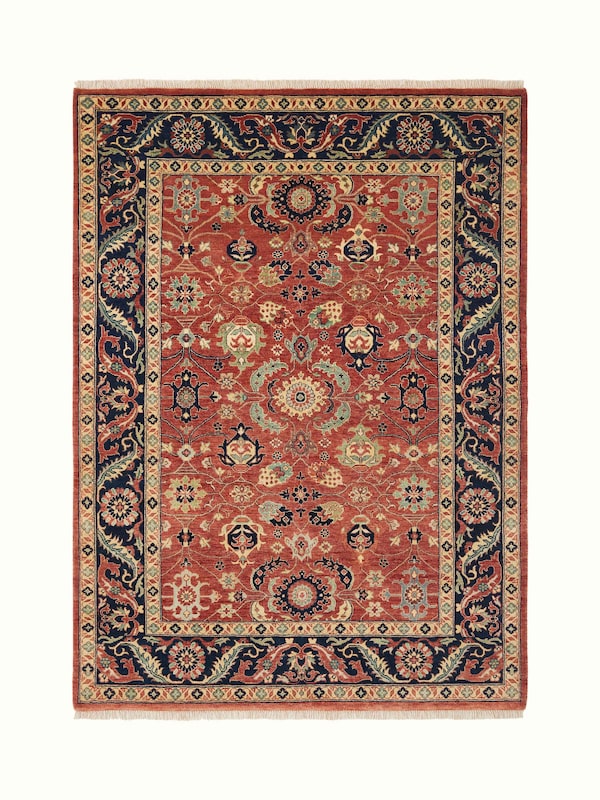 Traditional Guldasta Rust Bhadohi Wool Hand-knotted Rug