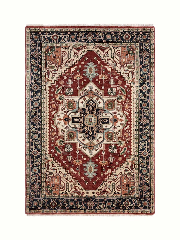 Traditional Heriz Rust Bhadohi Wool Hand-knotted Rug