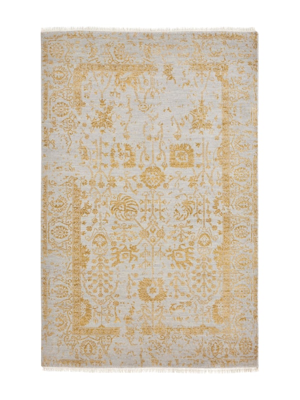 Distressed Transitional Grey Gold Agra Wool & Viscose Hand-knotted Rug