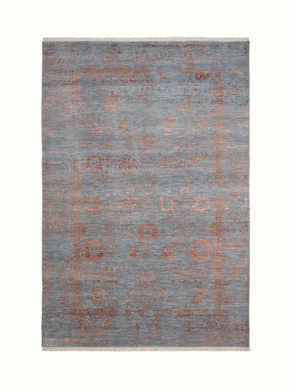 Distressed Transitional Dark Grey Copper Agra Wool & Viscose Hand-knotted Rug